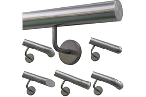 TIBU Handlauf Geländer Edelstahl Ø 42,4 mm - Länge 30 cm - Ende gerade Kappe und gewinkelte Halter - Rostfrei für Außen und Innen