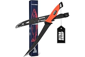 TAN REN Filleting Knife Fish 22 cm Full Tang Boning Knife Professional with Sheath Fish Knife 5Cr15mov Filleting Knife Sharp Fish for Filleting and Boning with Non-Slip Handles