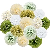 AOBKIAT Salbeigrün Deko-Set – 12-teilig Mit Papierlaternen, Pompons & Blumen