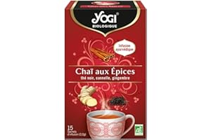 YOGI Biologique Chaï aux Épices, Infusion 100 pourcent Bio au Thé Noir, Cannelle et Gingembre, 15 sachets thermosoudés et sans agrafe, 30 g, 310016