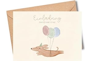 ‎MEINBABY123 MeinBaby123® 10 Einladungskarten Kindergeburtstag süßer Hund | Geburtstagseinladungen für Kinder | Boho Einladungskarten | inkl. 10 Briefumschläge (Doodle Boho V2)