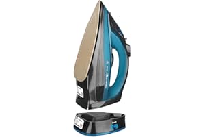 EDHA Dampfbügeleisen kabellos Cordless Steam Iron, 2400 W kabelloses Bügeleisen, Sohle mit keramischer Antihaftbeschichtung Vertikal bügeln, Tropfstop, Antikalk, selbstreinigend mit Wassertank