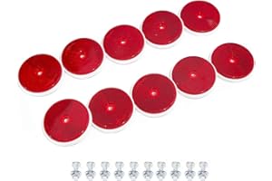 TAEUYYM 10 x Trailer Red Round Reflectors, Round Reflectors for Gate Posts, Round Rear Reflectors Screw Fixing, Trailer Round Reflector Suitable for RV Truck Tractor Gate Reflectors (Red)