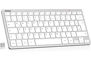 Arteck Kabellose Tastatur, Deutsches QWERTZ Layout Kompakte USB 2,4 GHz Mini Kabellos Tastatur mit Multimedia-Tasten, Kompatibel mit PC, Notebook, Laptop, Windows 11, 10, 8 Silber