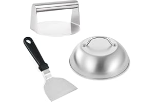 Mallez Smash Burger Pressa Kit, 14 CM Hamburger Pressa & 23 CM Cupola Alimentare Coperchioper Burger & Spatola per Hamburger - Kit di Accessori per Piastra per Cottura a Piastra Piatta