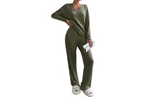 Joligiao Set da Salotto da Donna in 2 Pezzi Tuta da Donna in maglia Completo Elegante Set di Pantaloni a Gamba Larga e Maglione Manica Corta Girocollo Set Loungewear Autunnale Invernale