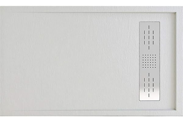 Plato DE Ducha Resina Textura Pizarra Enmarcado Carga Mineral Y Gel Coats(Blanco, 110 X 80)