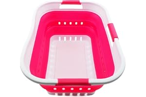 SAMMART Cesto portabiancheria pieghevole a 3 manici in plastica, pieghevole da 30 l, contenitore portaoggetti pieghevole e pieghevole, contenitore por...