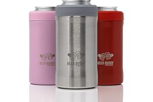 BEER BUDDY Grill Rescue Insulated Drink Buddy Can Holder – Vacuum-Sealed Stainless Steel – Beer Bottle Insulator for Cold Beverages – Thermos Cooler Suited for Any Size Drink- One Size Fits All (Stainless Steel)