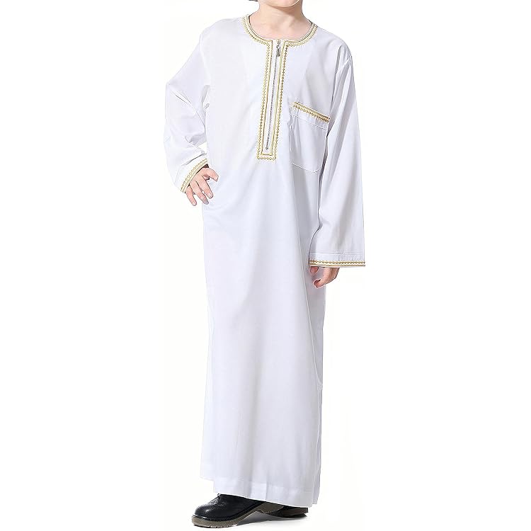 Robe Traditionnelle Musulmane Enfant - Coupe Ample, Broderie - Pour Garçon - Tenue Islamique Confartable - SIQITECH
