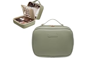 OutSpry Kulturtasche Groß, Reise Kosmetiktasche Make Up Tasche mit Pinselfach, Tragbare Wasserdicht PU Leder Kulturbeutel für Damen Mädchen, Grün