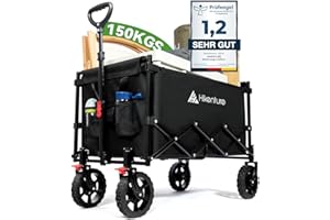 Hikenture Składany wózek transportowy z hamulcem, pojemność 140 litrów, udźwig do 150 kg, wyjątkowo kompaktowy i składany wózek ręczny, idealny na plażę, kemping i zakupy