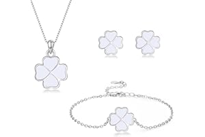 Cangall 3PCS Silver Clover Jewelry Set，925 Sterling Silver Four Leaf Clover Jewelry Set, Lucky Love Shamrock Necklace, Bracelet & Earrings Set, Women’s Clover Jewelry Set for Birthday Christmas