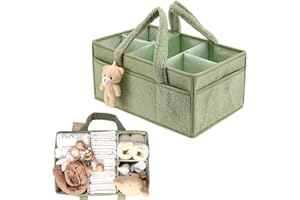 KQWVZ Baby Windel Caddy Organizer, Tragbarer Wickelorganizer Mit Fächern & Griffen, Plüsch Wickel Organizer Groß Mit Teddybärpuppe, Wickeltasche Organizer Für Kinder Car Wickel Bags (Grün)