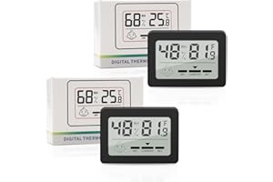 WEPAI 2PCS Mini Termómetro Higrómetro Interior,LCD Termómetro de Habitación, Medidor de Humedad de Aire,Interior Digital con Emoticón para Hogar, Dormitorio,Jardín,Negro