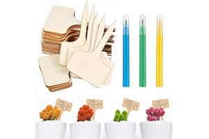 SJBAUTYO 50 Piezas Etiquetas de Plantas de Bambú con 3 Lápiz, T-Tipo de Jardín Etiqueta de Planta, Signo de Plantas de Madera, en Macetas Accesorios Marcadores, Etiquetas para Semillas,Hierbas, Flores