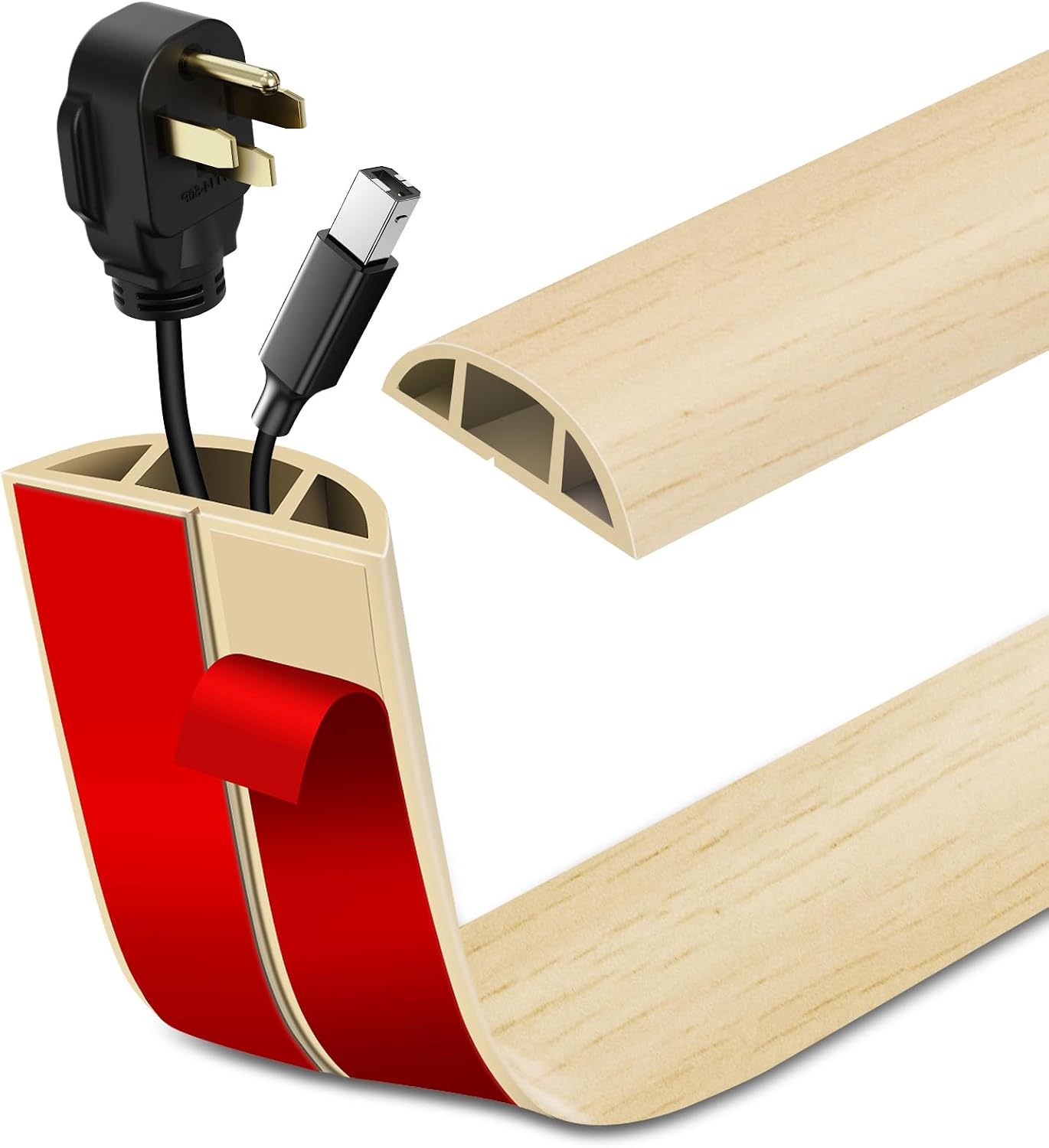 Canaletas para Cables Adhesiva canaleta pasacables para Suelo Cubiertas de Suelo para Cables pasacables de PVC (1m×3cm, Grano de Madera Beige)