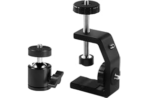Sequpr Pince Caméra avec Rotule de Trépied Pivotante à 360°, Bras Magique Pince de Table, Support Fixation Caméra, Super Clamp pour Appareil Photo Moniteur Flash Lumière Vidéo LED