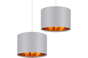 Weewooday 2 Pack Grey Lampshade for Ceiling 12" Modern Golden Inner Drum Lamp Shade with E27 to E14 Lamp Shade Adapter Ring for Pendant Lights Table or Bedside Floor Lights