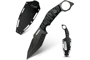 Omesio Couteau Ceinture | Couteau d'extérieur Full Tang en Acier 420 (HRC 56-58) | Lame Fixe de 10,5 cm pour Survie, Camping et Randonnée |Manche en ABS | Fourreau Inclus