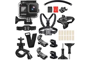 TELESIN Eyeon Kit d'accessoires Boîtier Poignée étanche et Fixation Harnais de Poitrine, Paume, Dragonne, Casque, Support de Guidon de Vélo Extension Bras de Casque pour GoPro Hero 8 Black Action Caméra