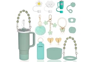 LUOJINYI Stanley Cup Accessories Set, 15 Pieces accesorios stanley cup, Straw Accessories for Stanley Cup, Silicone Sleeve for 40Oz and 30Oz Stanley Cup Accessories, (Cup Not Included) (Verde)