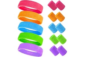 Uoimky Bandeau Sport, 15 pièces Bandeau et Poignet Eponge Sport Fluo Anti-Transpiration Accessoires Fluo Année 80 et 90 Rétro pour Femmes Hommes pour Carnaval Soirée