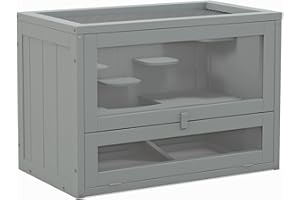 PawHut Jaula para Hámster de Madera de 2 Niveles Casa para Animales Pequeños con Plataformas Escaleras 60x35x42 cm Gris