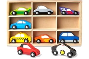 Melissa & Doug Set di Automobili in Legno, Giocattoli di Ruolo in Legno, Set di 9 Veicoli in Legno, Set da Gioco, Montessori, Regalo Bambini Bambine di 3 4 5 6 7 anni