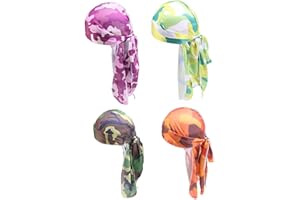 ULALAZA Star Satin Head Wrap Durag Long Tail Beanies Cap Estirable Velvet Durag Straps Headwraps para Hombres Mujeres