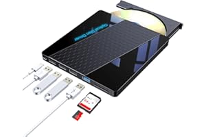 AGEEMY Lecteur CD DVD Externe pour PC, USB 3.0 Lecteur CD/Dvd +/-Rw portable Type C Lecteur Graveur DVD avec Lecteur de Carte SD/TF, Mince Transmission Rapide Câble USB Intégrée pour MacBook Windows 10/8/7