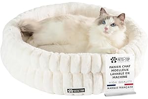 One PETS-TOP Panier Chat Moelleux – Coussin Chat ou Petit Chien Doux et Confortable – Cat Bed Antistress – Couchage Apaisant Rond et Chaud (Blanc, 60 cm)