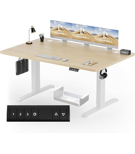 Bureau Électrique Assis-Debout VASAGLE 140x70 Cm - Réglable, Tiroir, Support Écran, USB-C, Marron - 10