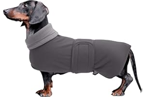 MOREZI Winterhundejacke mit wattiertem Flusenfutter, verstellbarem Klettknopf und hochklappbarem Stehkragen. Sehr gut geeignet für Dackel und kleine und mittelgroße Jagdhunde-Grau-S