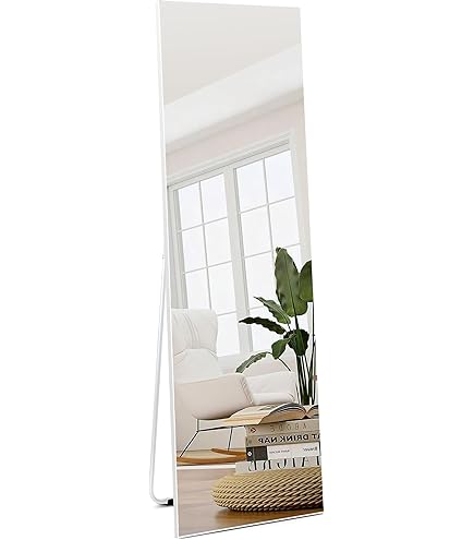 COSTWAY 56 x 150 cm HD Full Body Spiegel voor ophangen of leunen tegen de muur, wandspiegel, staande spiegel, kleedspiegel voor slaapkamer, woonkamer en entreegebied (zwart