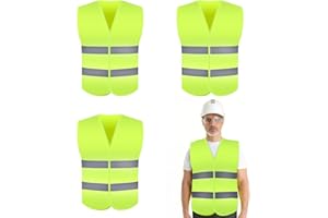 HANIUTTY 3 Stück Warnwesten Auto, Gelb Reflektierende Sicherheitswesten 360 Grad Reflektierenden Streifen Weste Neongelb Pannenweste Reflektorweste Auto für Fahrern, Arbeitskräften,Erwachsene