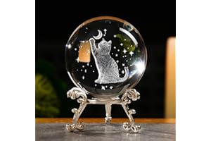 ZRENJHUS 3D Cat Lover Gifts for Women Cat Crystal Ball Themed Gifts with Stand Cat Related Paperweights 60mm Glass Cat Globe Decor Cat Sphere Presents for Birthday Christmas Day