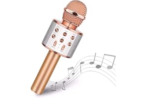 Madon Wireless Karaoke Microphone Bluetooth Handheld Speaker Home Party Player Christmas Birthday Gift for Kids (Rose Gold)