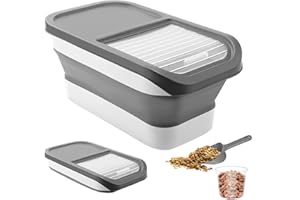 Lohofrnny Almacenamiento de Alimentos Para Perros, Pequeño Recipiente para Comida con Pala y Taza Medidora 5kg, Contenedor Pienso Plegable para Mascotas (Gris)