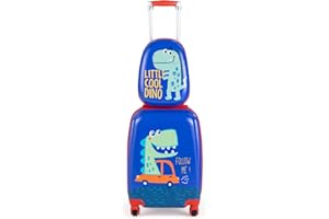 RELAX4LIFE 2 in 1 Set di Valigie per Bambini, Trolly 18''+Zaino 12'', Valigia Trolley con Ruote Girevoli, Zaino con Piedini in Plastica (MODELLO 1)