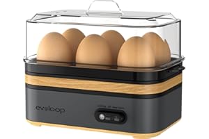 EVOLOOP Rapid Egg Cooker Electric 6 Eggs Capacity, Soft, Medium, Hard Boiled, Poacher, Omelet Maker Egg Poacher With Auto Shut-Off, BPA Free