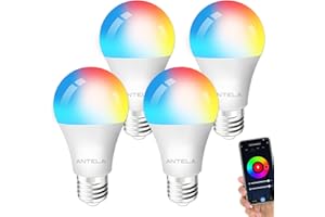 ANTELA Smart Bulb E27 9W 806LM RGB 2700K-6500K Multicolored Dimmable WiFi Light Bulbs, Smart Life App Control, Compatible with Alexa Google Home, 4 Packs