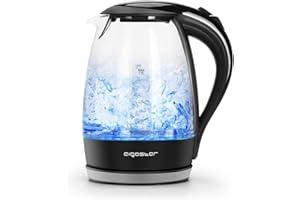 Aigostar Glass Water Kettle with LED Lighting, Electric Black Kettle, Fast Quiet Boil Cordless Clear Kettle, 3000 Watts, 1.7 Liter, Boil-Dry Protection, BPA Free, Black - Adam Pro