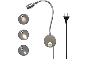 JZCDR Lámpara de Lectura de Pared con Zoom, Luz de LED Flexible Cuello de Cisne con Interruptor, Lampara de Cabecera de in Aluminio para Dormitorio, Libros, 3W 3000K Blanco Cálido, Plateado