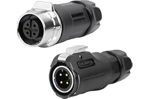 CNLINKO LP-12 Conector Circular de 4 Pines IP68 Impermeable - Para Equipos Exteriores, Energía Solar y Maquinaria Industrial - DC 12V Juego de Enchufes Macho/Hembra con Refuerzo Metálico M12 (4-Pin)