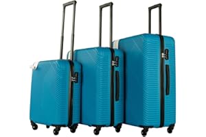 Neo 3 Piece Hard Shell Luggage Suitcase Set ABS Expandable Handle Lightweight Durable Trolley Travel with 360 Spinner Wheels Inbuilt Lock 20" 24" 28" (Electric Blue)