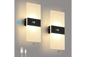 Lightsjoy Lampada da Parete con Sensore di Movimento per Interni Applique da Parete a Batteria USB Ricaricabile Luce Notturna Illuminazione in Acrilico per Ingresso Corridoio Scale Hotel- Bianco Caldo