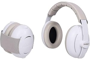 DOOKY Unisex babyöronskydd 2-i-1 småbarn hörselskydd, vit och grå, universal barn, Vit och grå, Universal Baby Kids