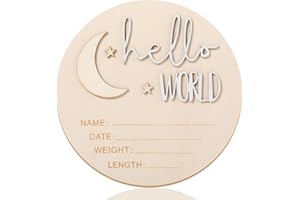 lusofie Señal de anuncio de bebé de madera con luna y estrellas, letrero de bienvenida para bebé, anuncio de nacimiento para hospital (blanco)