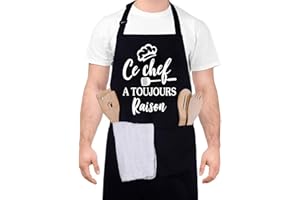 Halinuia Tablier Cuisine Personnalisé Homme Femme, Étanche Réglable Tablier Barbecue, Idée Cadeau Fête de Pères, Christmas, Anniversaire